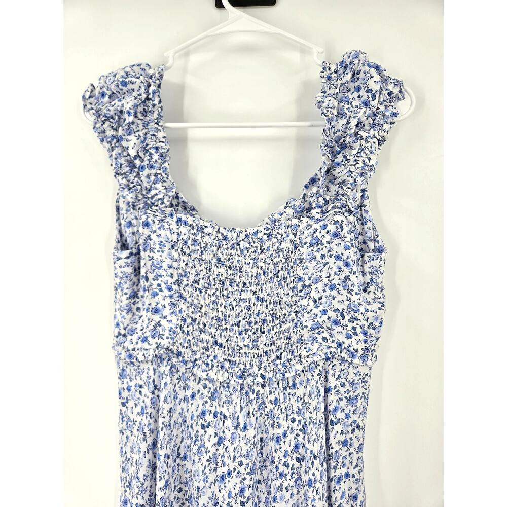 NWT Gap Women Maxi Dress Medium Blue Sweetheart Crepe Floral Smock Ruffle Summer - Picture 9 of 16